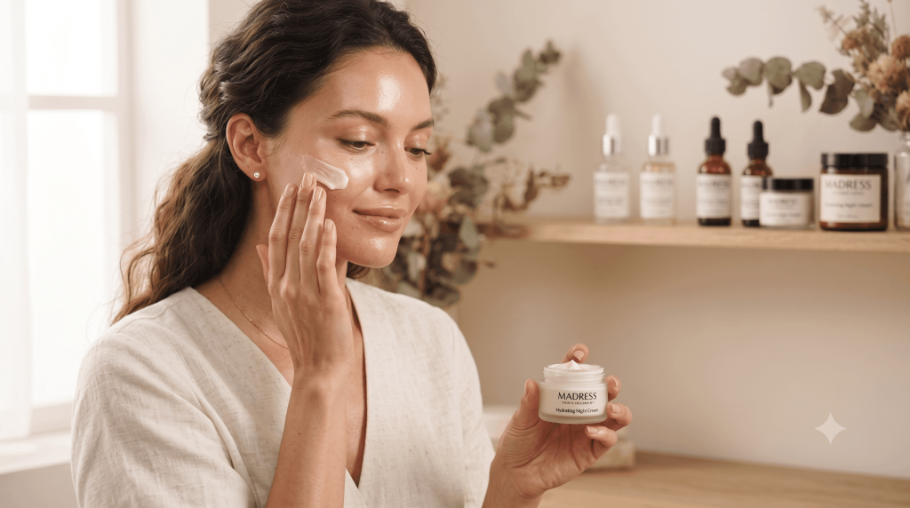 Madriss Clinical Skincare Model Applying Cream